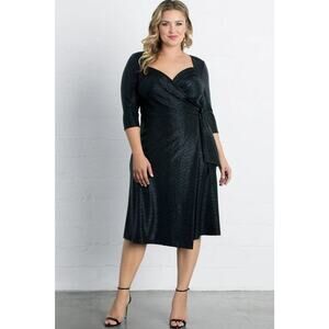 Kiyonna Wrap Dress Party Socialite Style Sweetheart Neck Black Shimmer 2X LBD